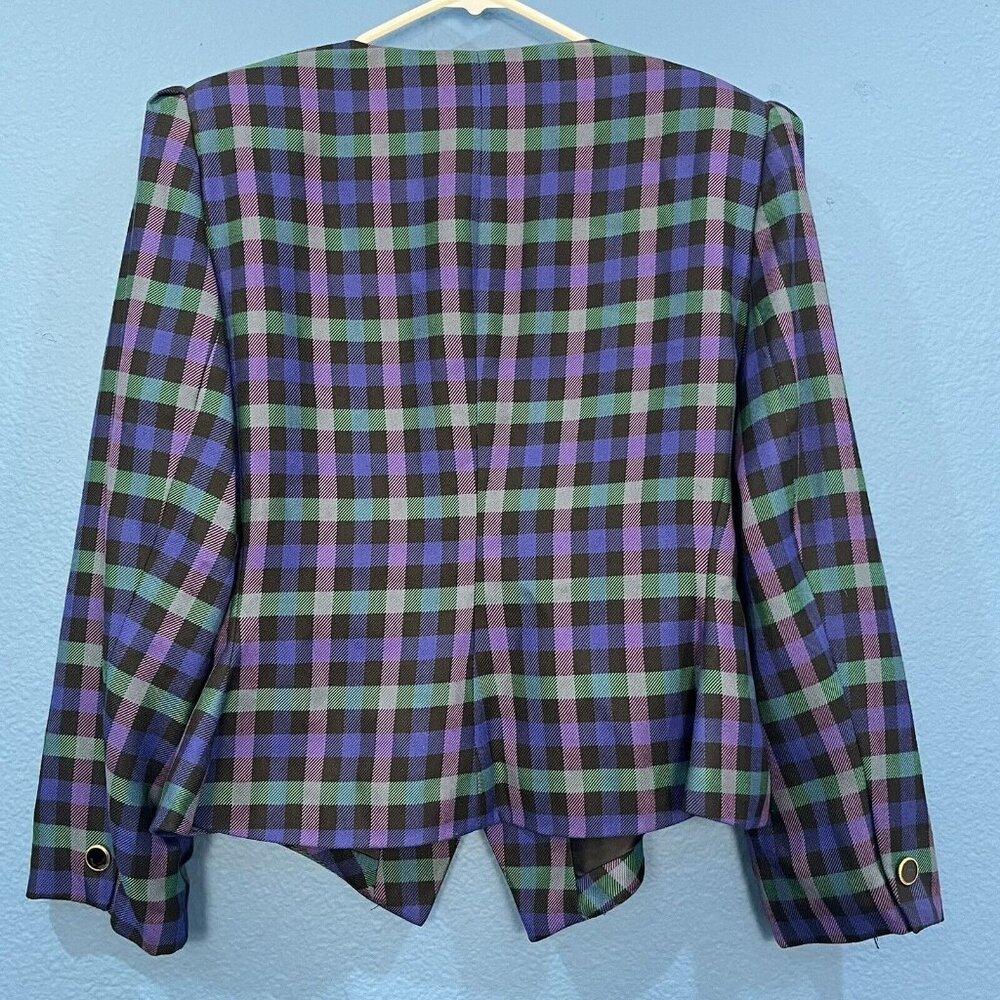 Vintage Fashion Attitudes Bright Plaid Polyester Blend Blazer Women 16 (Large) - Picture 5 of 15